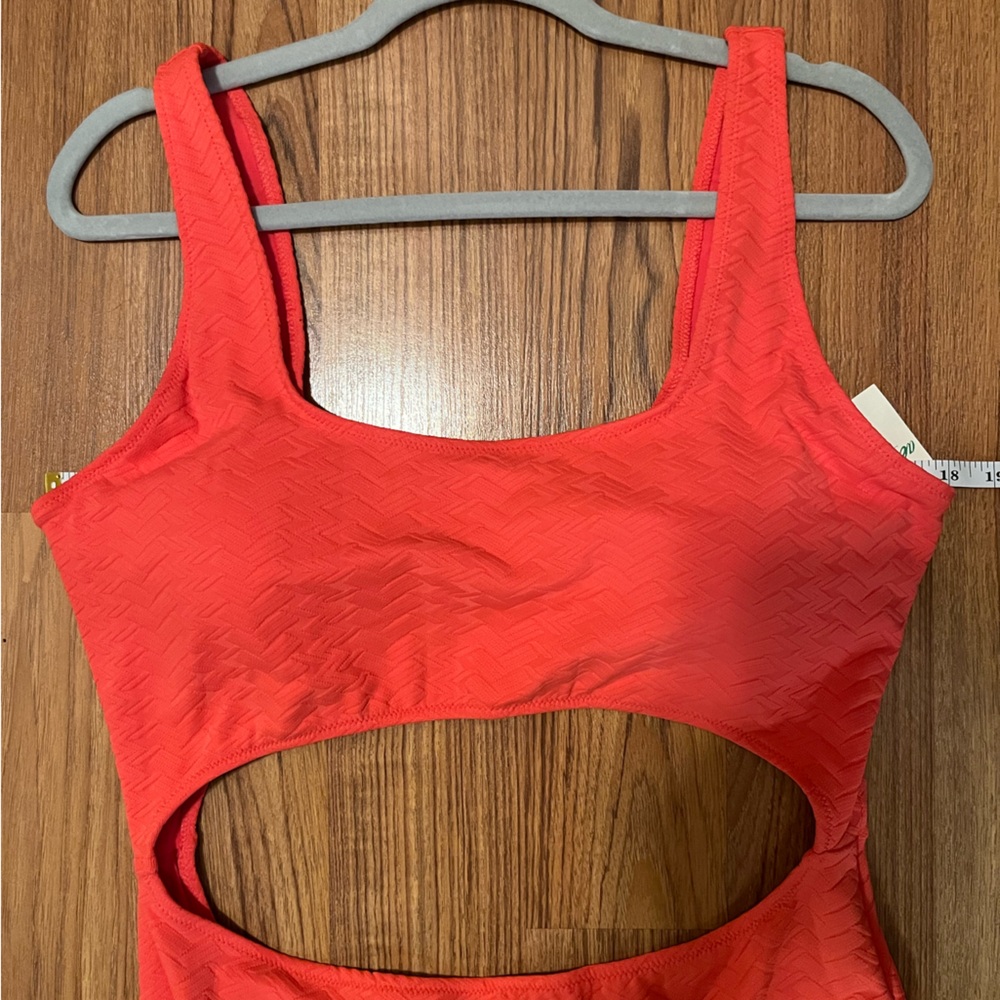 Aerie Women’s Swim One Piece Cutout Scoop Neck Jacquard NWT Calypso Red XXL long - Picture 6 of 9